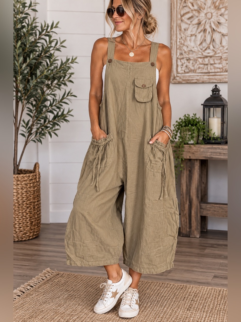 Evergreen Guardian Imports Women's Casual Wide-Leg Pocket Jumpsuit